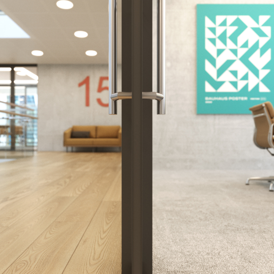 EclipseTec can be installed in a 'pocket' configuration, with the door fitting snugly in the cavity of our PURE100 and LOFT100 double glazed partition systems.