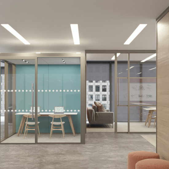 Kombinierbar mit Radii 3D Huddle und Focus Pods und angrenzenden Radii 2D Trennwandsystemen.